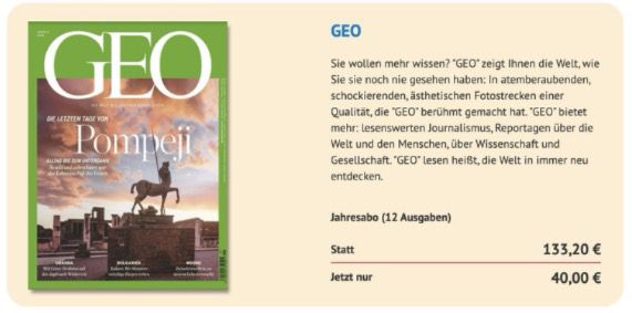 🗞️ Jahresabo GEO mit 12 Ausgaben für 40€ (statt 133€) 🗞️ Jahresabo GEO mit 12 Ausgaben für 40€ (statt 133€)