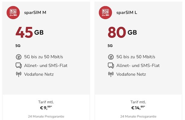 📲 Sparhandy SparSIM Vodafone Tarife ➡️ z.B. Allnet mit 25GB für 6,99€ mtl. + 40€ Bonus