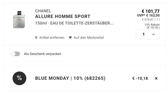 🌼 150ml Chanel Allure Homme Sport Herren Eau de Toilette ➡️ für 91,59€ (statt 158€)