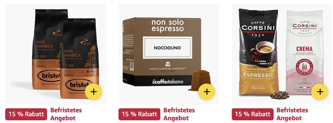 🤑🔝☕️ Amazon: Kaffeebohnen, Pads & Kapseln im Sale z.B. 4x 250g Caffè Corsini Filterkaffee für 19,42€ (statt 25€)