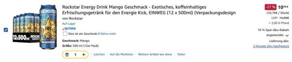 🥭 12x Rockstar Energy Drink Mango ab 10,79€ (statt 18€)   nur 0,82€ pro Dose!