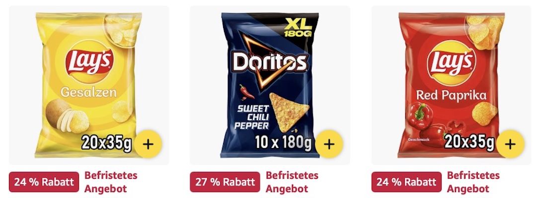 😋 Amazon: Chips und Knabbereien im Sale z.B. 1,32kg Tortilla Chips BBQ Style für 15€ (statt 24€)