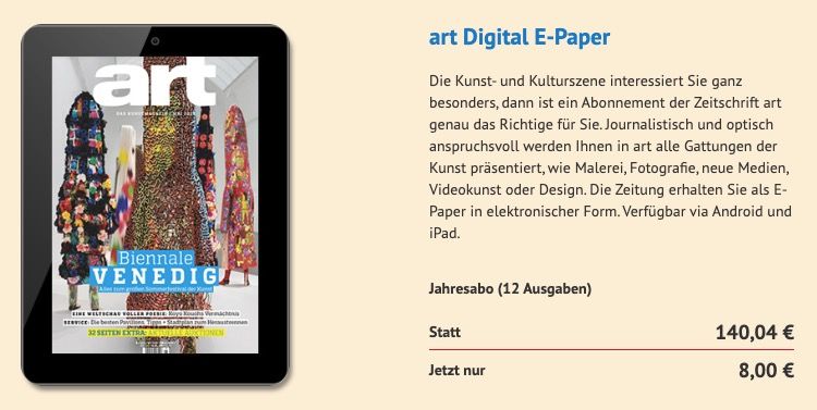 🧨 Jahresabo art Digital als E Paper ➡️ für 8€ (statt 140€)