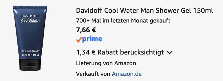 👨 Davidoff Cool Water Man 🛁 Shower Gel 150ml für 7,66€ (statt 12€) 👨 Davidoff Cool Water Man 🛁 Shower Gel 150ml für 7,66€ (statt 12€)