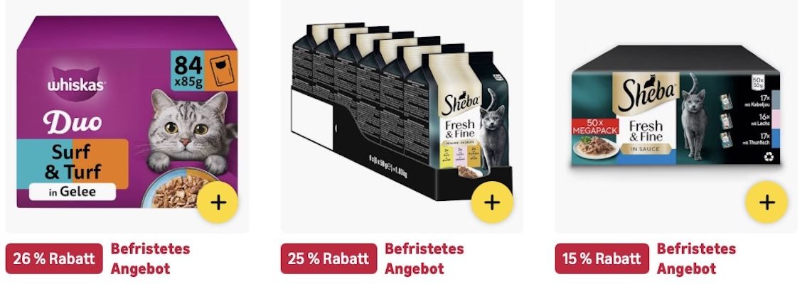 😻🐈⬛🐈 Amazon: Bis zu -47% auf Felix, Sheba, Whiskas z.B. Tasty Duo Surf & Turf in Gelee für 23€ (statt 34€) 😻🐈⬛🐈 Amazon: Bis zu 47% auf Felix, Sheba, Whiskas z.B. Tasty Duo Surf & Turf in Gelee für 23€ (statt 34€)
