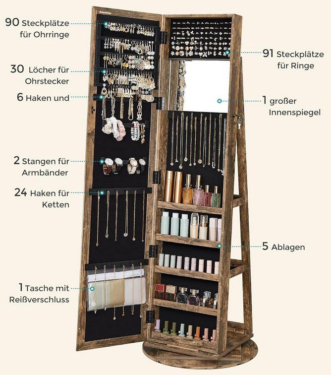 💍 SONGMICS Schmuckschrank mit Ganzkörperspiegel für 84,99€ (statt 102€)