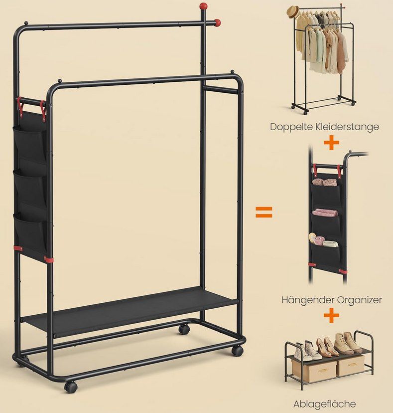 👕 SONGMICS Kleiderständer auf Rollen mit 2 Stangen für 27,99€ (statt 40€)
