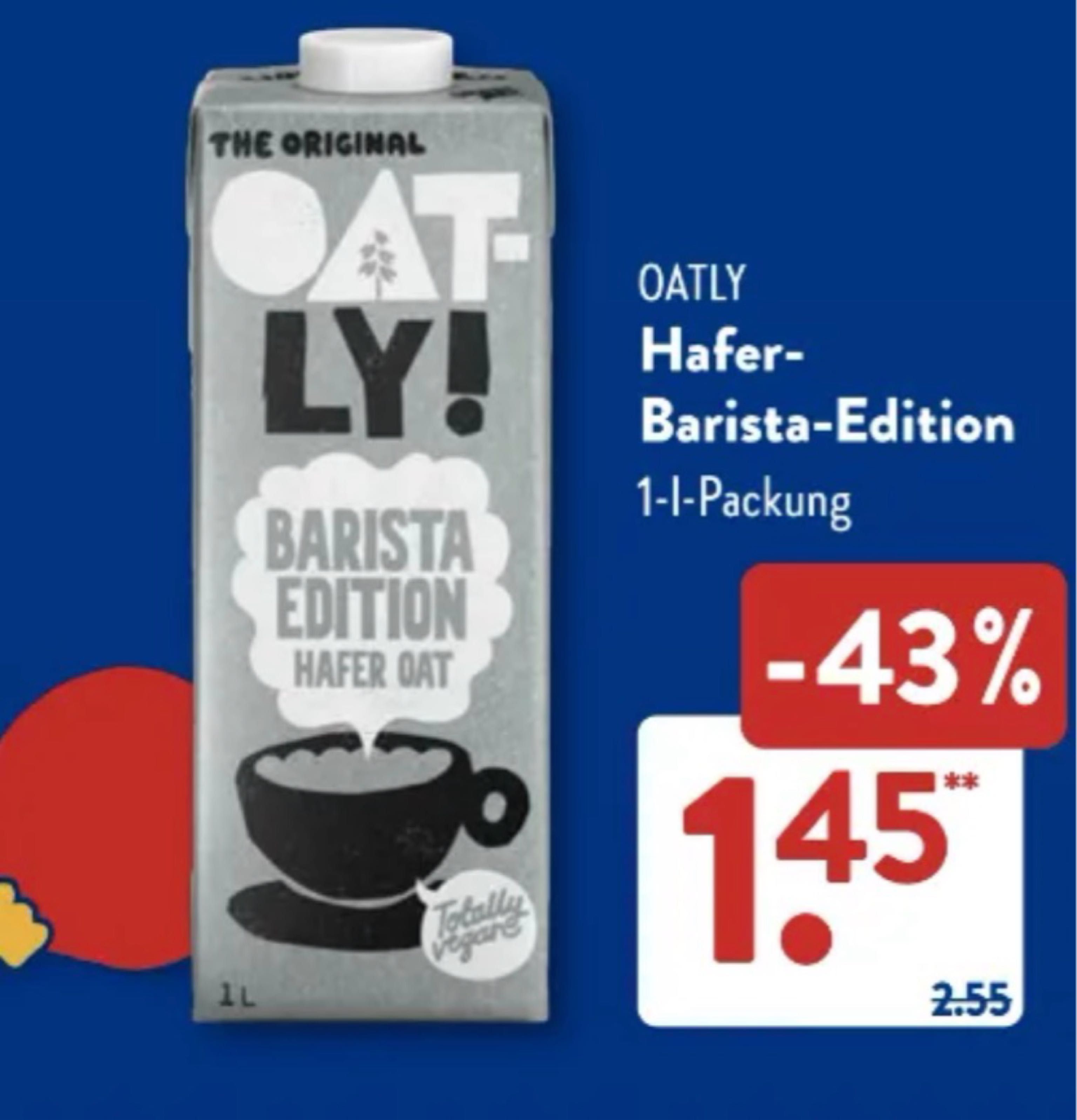 Oatly Haferdrink Barista Edition 1,45€ statt 2,55€ bei Aldi Süd