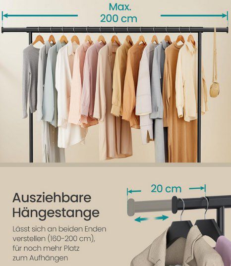 👚 SONGMICS ausziehbare Kleiderstange bis 200cm & 110 kg für 28,99€ (statt 50€)