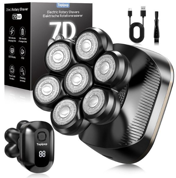 🪒 Topipop 7D Glatzenrasierer mit USB-C & LED Display für 14,84€ (statt 25€)