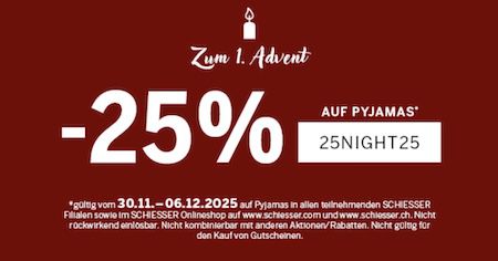 👕 Schiesser Pyjama ab 12€ + 25% Extra Rabatt + keine VSK