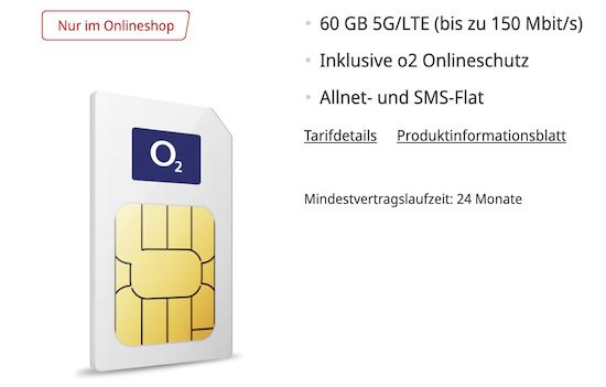 🧨 o2 Allnet  & SMS Flat mit 60GB 5G für eff. 3,81€ mtl.   💶 dank 500€ Bonus