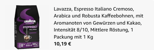 ☕️ 1kg Lavazza Espresso Italiano Cremoso Bohnen für 10,19€ (statt 19€)
