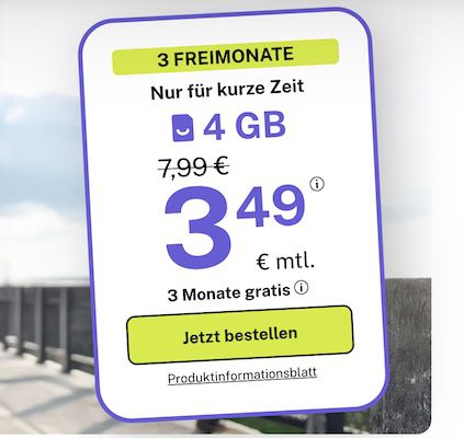 📶 bigSIM 1&1 Allnet-Flat mit 4GB 5G für nur 3,49€ mtl. + 3 Monate geschenkt
