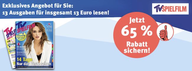 📰 13 Ausgaben TV Spielfilm Abo für 13€ (statt 26€) 📰 13 Ausgaben TV Spielfilm Abo für 13€ (statt 26€)