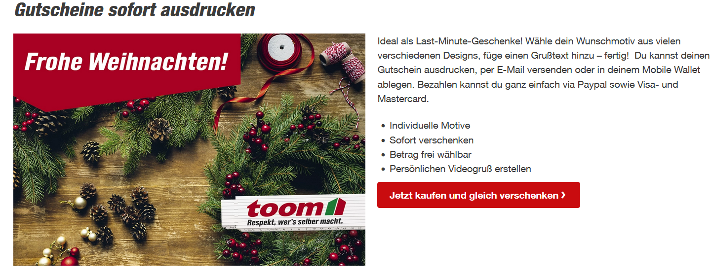 🪛🎄 Toom Baumarkt heute 50€ Geschenkgutschein kaufen und 10€ Gutschein geschenkt bekommen