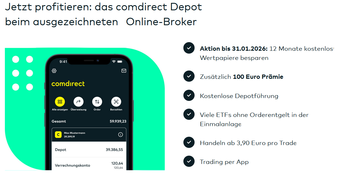 💰 Comdirect: Jetzt kostenloses 3% Depot eröffnen und 100€ abstauben