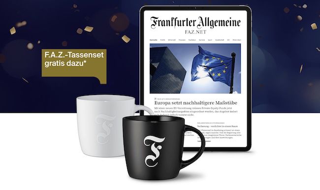 🗞️ 1 Jahr Frankfurter Allgemeine Zeitung FAZ+ für 119,80€ (statt 154€) + 2 Tassen gratis (Wert 25€)