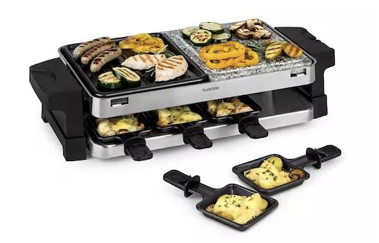 🥓 Klarstein Sirloin Raclette Grill mit 8 Stahlpfannen für 56,94€ (statt 66€)