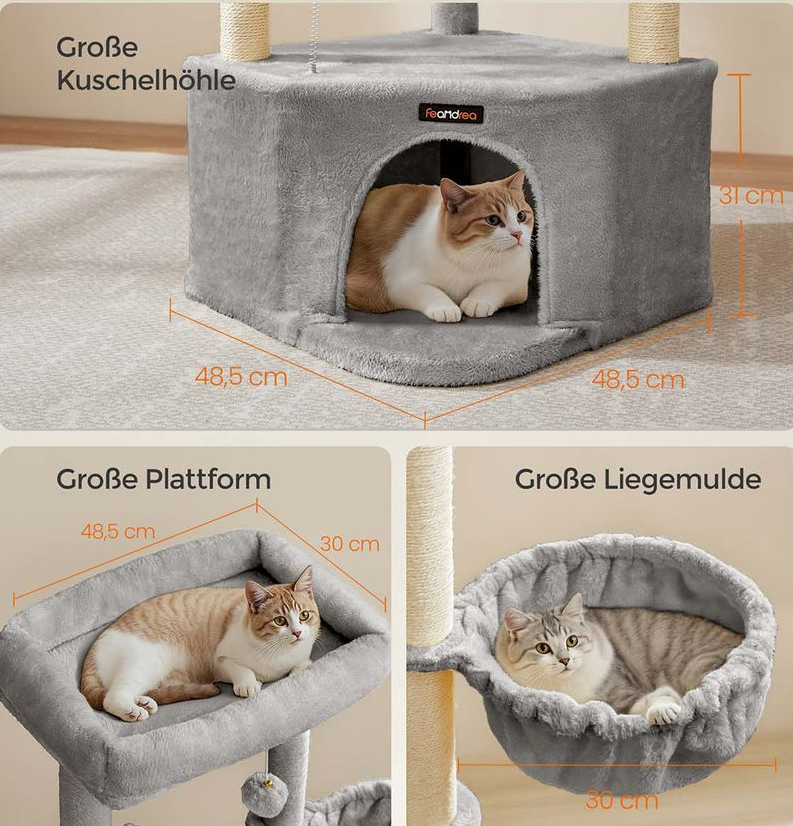 Feandrea Katzenbaum mit Höhle Spiel  und Liegeflächen 140cm für 36,99€ (statt 50€)