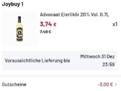 🥴 Advocaat Eierlikör 20% Vol. für 3,74€ (statt 7€)   Neukunden