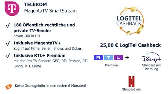 📺 MagentaTV SmartStream mit Netflix, Disney+ und RTL+ eff. 7,96€ mtl.   6 Monate gratis!