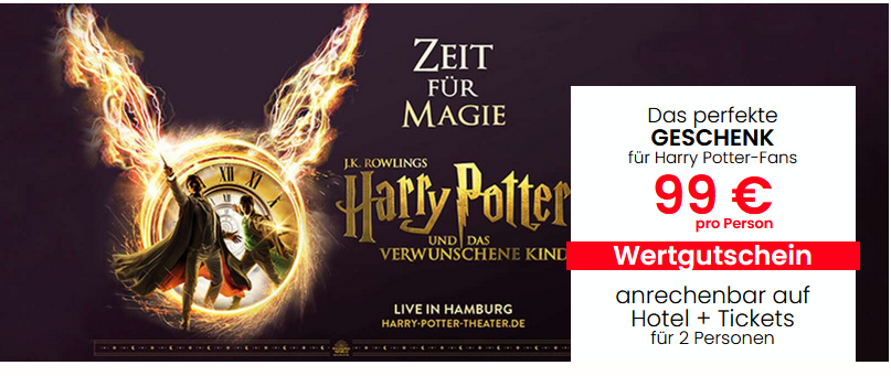 🧙 Gutschein für Harry Potter Theaterstück + Hotel mit Frühstück ab 99€ p.P.