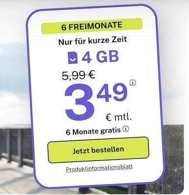 📶 bigSIM 1&1 Allnet-Flat mit 4GB 5G für nur 3,49€ mtl. + 6 Monate geschenkt