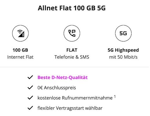 🥇 Preis/Leistungs Knaller! 📱 Telekom Allnet mit 100GB 5G für nur 14,99€ mtl.