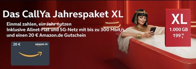 📱 Vodafone CallYa Jahrestarif mit 1.000 GB 5G für 199,99€ (eff. 16,67€ mtl.) + Prämie: 20€ Amazon
