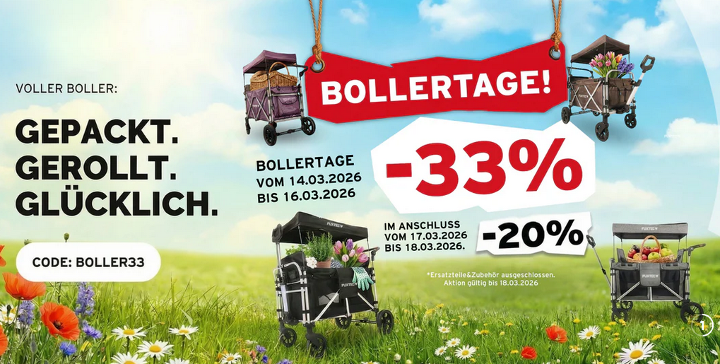 🚜 33% Rabatt auf Fuxtec Bollerwagen   z.B. Luxus Bollerwagen 285,63€ (statt 418€)