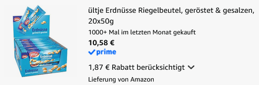 🥜 20er Pack ültje Erdnüsse Riegelbeutel geröstet & gesalzen ab 10,58€ (statt 17€) 1kg!