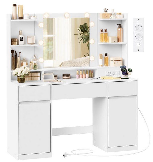 💁 VASAGLE Kailyn Schminktisch mit Spiegel, LEDs & Steckdosen für 109,69€ (statt 127€)