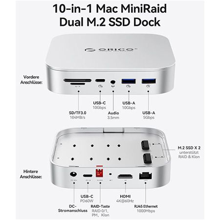 🖥️ ORICO MR10 MiniRaid Mac Dual Bay NVMe/SATA Dock für 101,99€ (statt 127€)