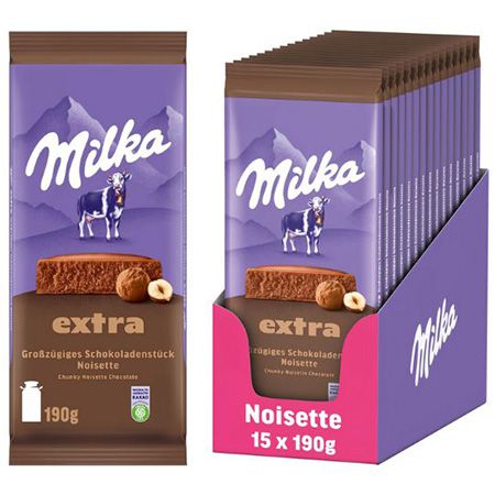 🍫 15er Pack Milka Extra Noisette Schokoladentafel, je 190g ab 38,94€ (statt 60€)