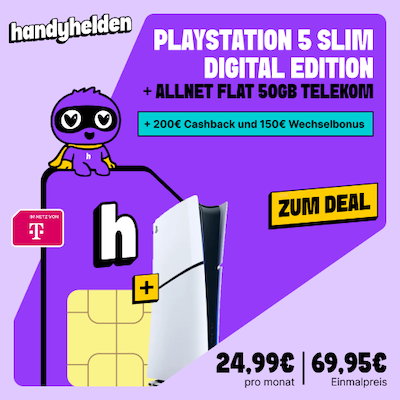 🔥 KRASS 🔥 Playstation 5 Slim Digital 69,95€ + 50GB Telekom 24,99€ mtl. + 350€ Bonus