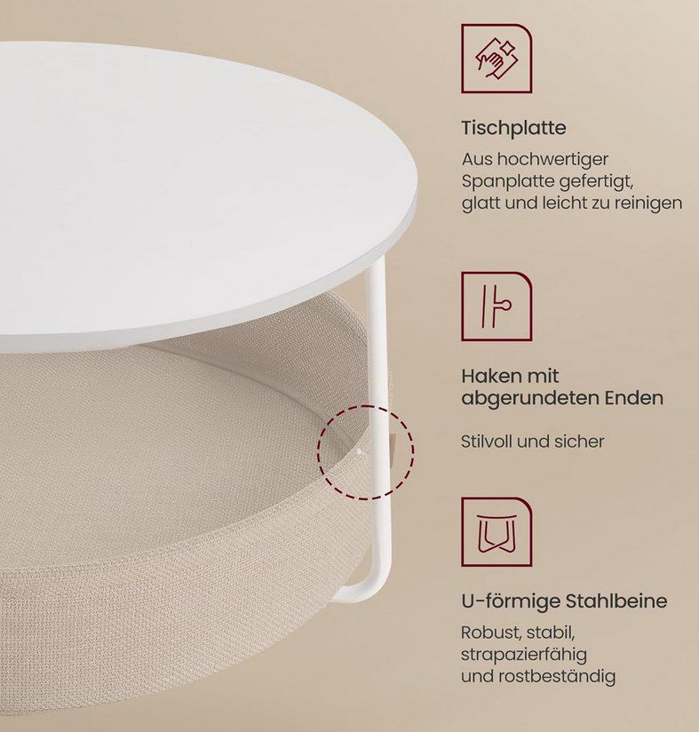 VASAGLE Couchtisch mit Stauraum & Korb aus Stoff für 47,69€ (statt 65€)