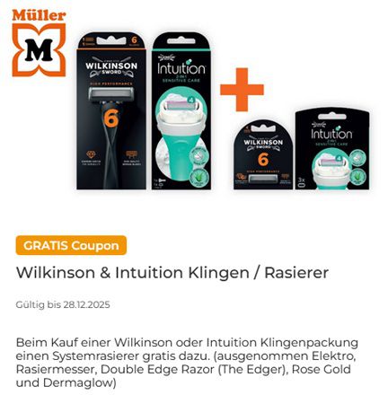 🪒 Couponplatz: Wilkinson Klingenpackung kaufen   Systemrasierer gratis dazu