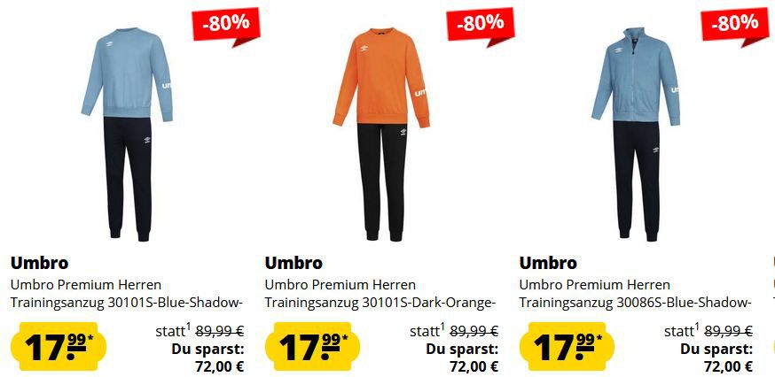 👕 Umbro Premium Trainingsanzüge in vielen Designs ab 17,99€ (statt 40€)