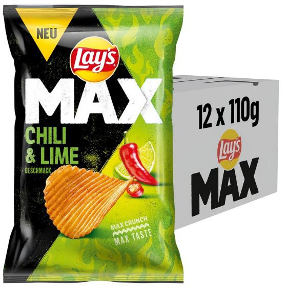 🥔 12er Pack Lay’s Max Chili & Lime Kartoffelchips für 17,49€ (statt 24€)