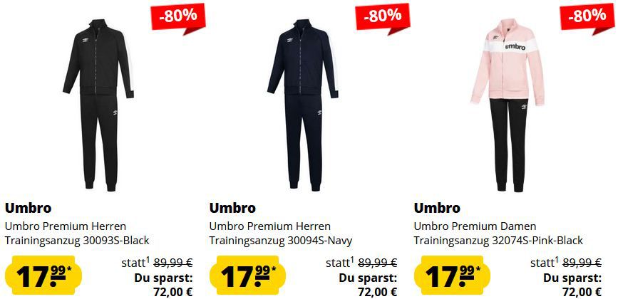 👕 Umbro Premium Trainingsanzüge in vielen Designs ab 17,99€ (statt 40€)