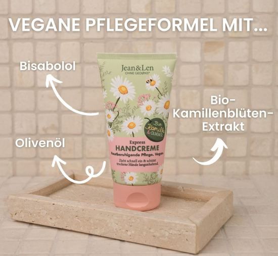 🧴 Jean & Len Kamille & Olivenöl Handcreme, 75ml ab 1,75€ (statt 3€)