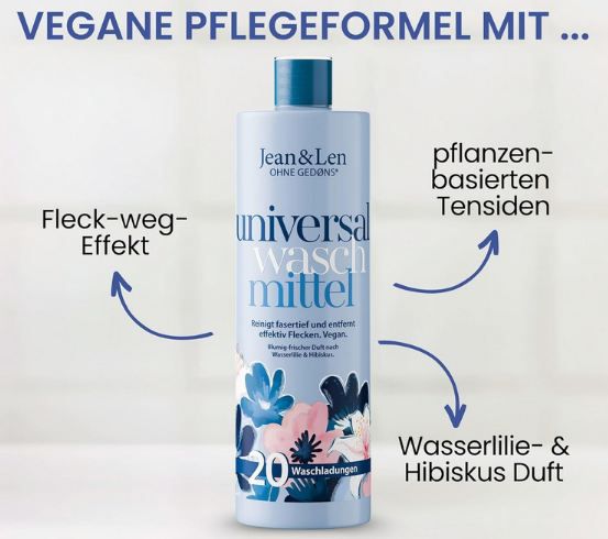 🧼 Jean & Len Universalwaschmittel Wasserlilie & Hibiskus, 20WL ab 3,95€ (statt 5€)