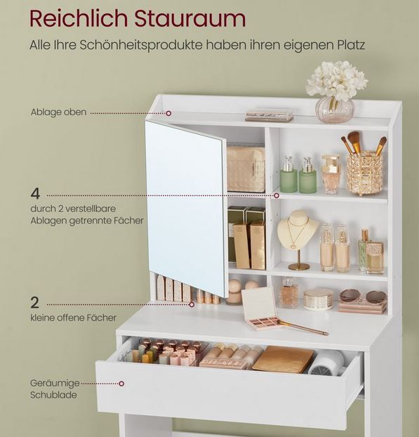 🪞 Vasagle Schminktisch mit Spiegel & Schublade für 46,99€ (statt 55€)