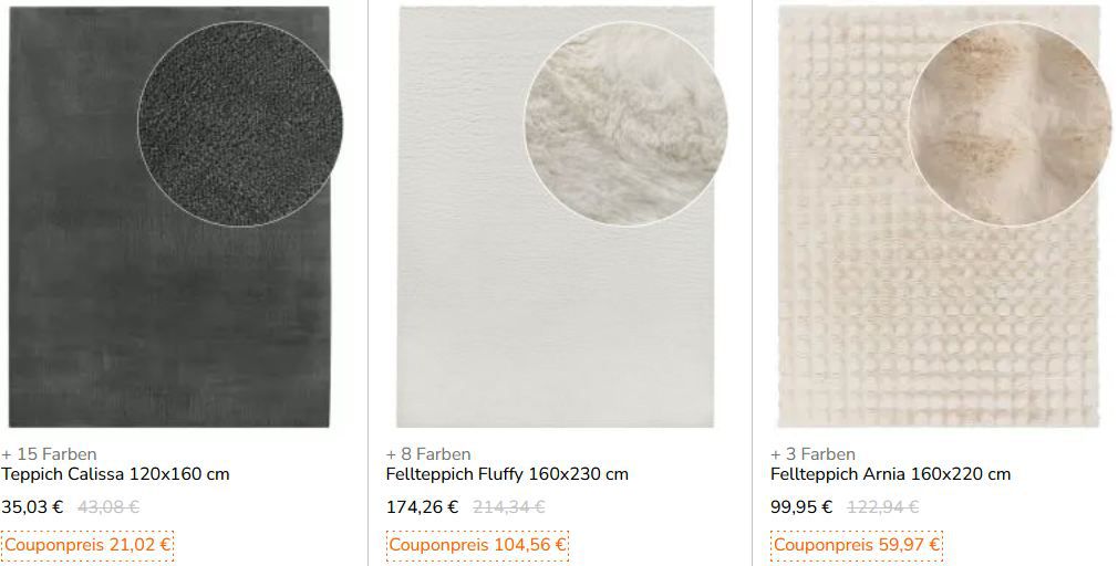 🛋️ Teppich.de Black Week mit bis zu 60% Rabatt - z.B. Teppich Calissa 21€ (statt 43€) 🛋️ Teppich.de Black Week mit bis zu 60% Rabatt z.B. Teppich Calissa 21€ (statt 43€)