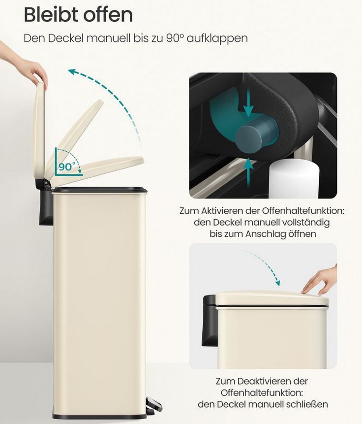 🗑️ Songmics Mülleimer mit 90° Deckel, 40 Liter für 42,99€ (statt 70€)