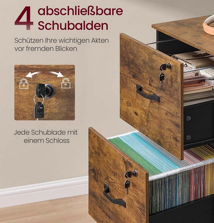 📄 Vasagle Aktenschrank mit 4 abschließbaren Schubladen für 71,99€ (statt 90€)