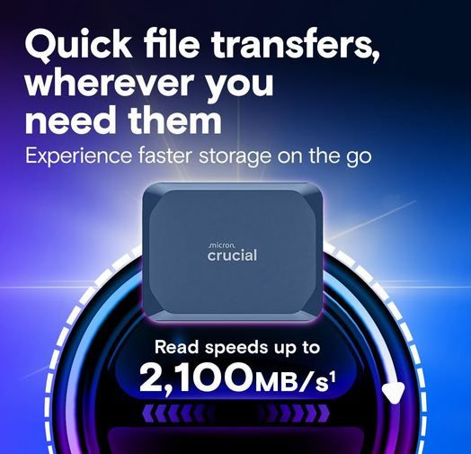 💾 Crucial X10 Externe SSD mit 6TB, bis zu 2.100MB/s für 339,99€ (statt 400€)