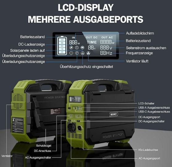 🔋 Browey Tragbare Power Station mit Solarpanel, 614WH, 1.000W für 519€ (statt 649€)