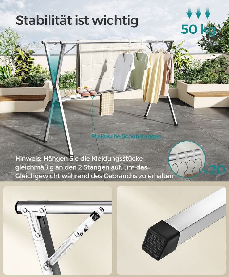 👕 Songmics Ausziehbarer Wäscheständer, 133 200cm für 29,99€ (statt 50€)